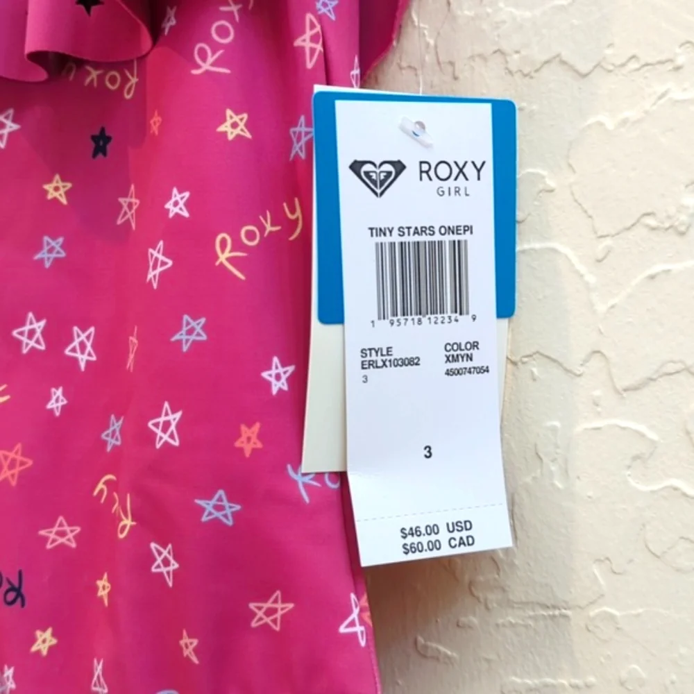 Roxy Pink Guava Tiny Stars Ruffle Off Shoulder One Piece Swim Suit Size 3T